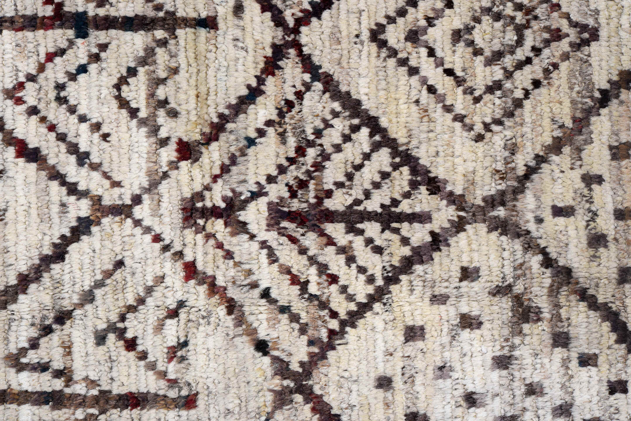 9' x 9' one-of-a-kind handmade vintage Tulu rug. Color palette: black, brown, dark gray, dim gray, gray, light gray, linen