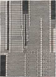 9' x 12' one-of-a-kind handmade vintage Tulu large size rug. Color palette: ivory, black