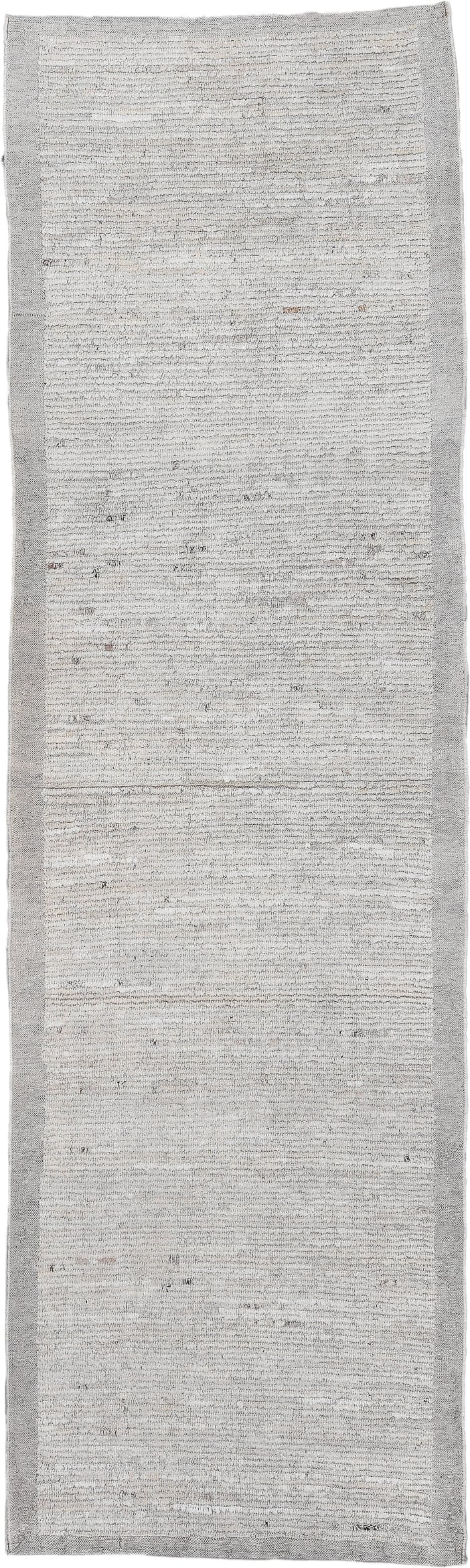 3' x 10' one-of-a-kind handmade vintage Tulu runner rug. Color palette: ivory, light gray, cream, taupe, charcoal, beige