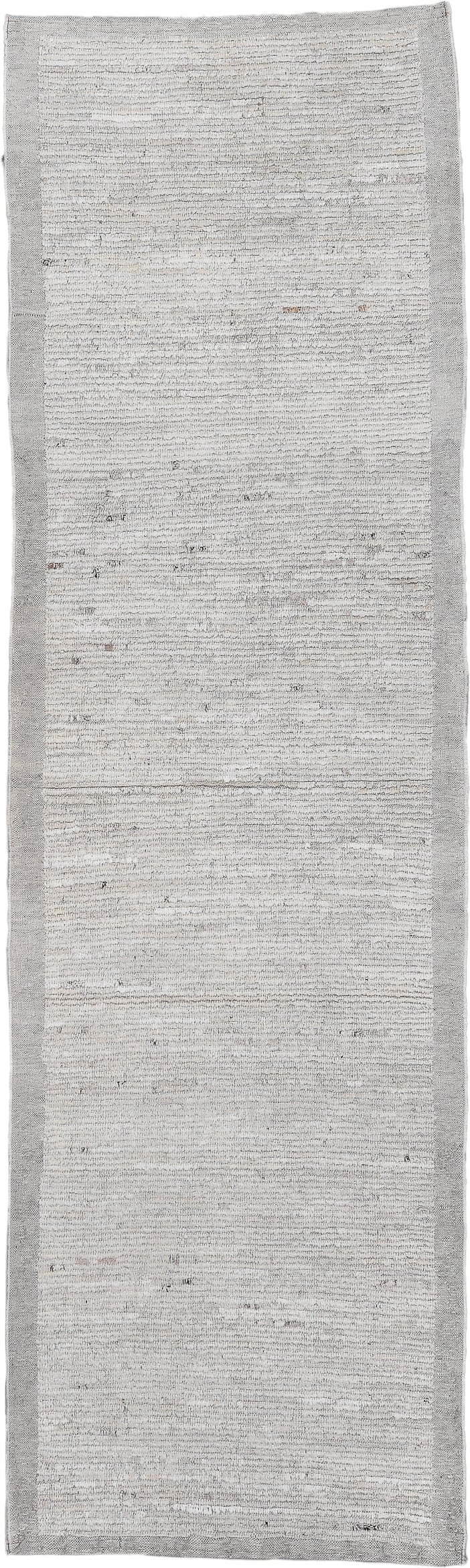 3' x 10' one-of-a-kind handmade vintage Tulu runner rug. Color palette: ivory, light gray, cream, taupe, charcoal, beige