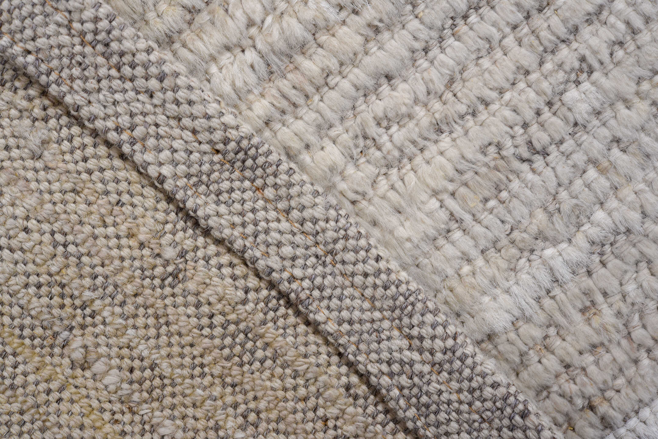 3' x 10' one-of-a-kind handmade vintage Tulu runner rug. Color palette: ivory, light gray, cream, taupe, charcoal, beige