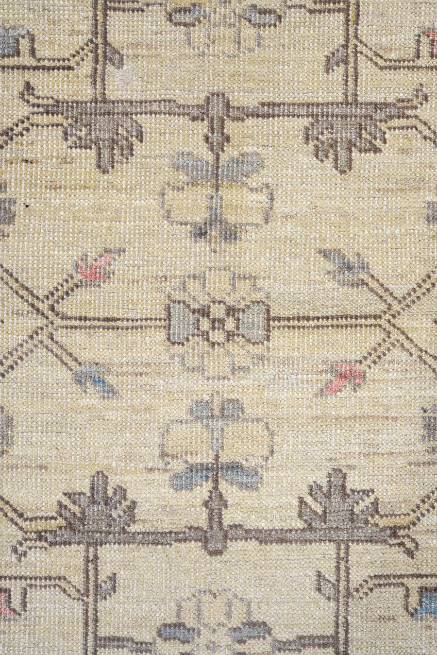 3' x 10' one-of-a-kind handmade vintage Oushak runner rug. Color palette: ivory, gray, taupe, slate, dusty blue, blush