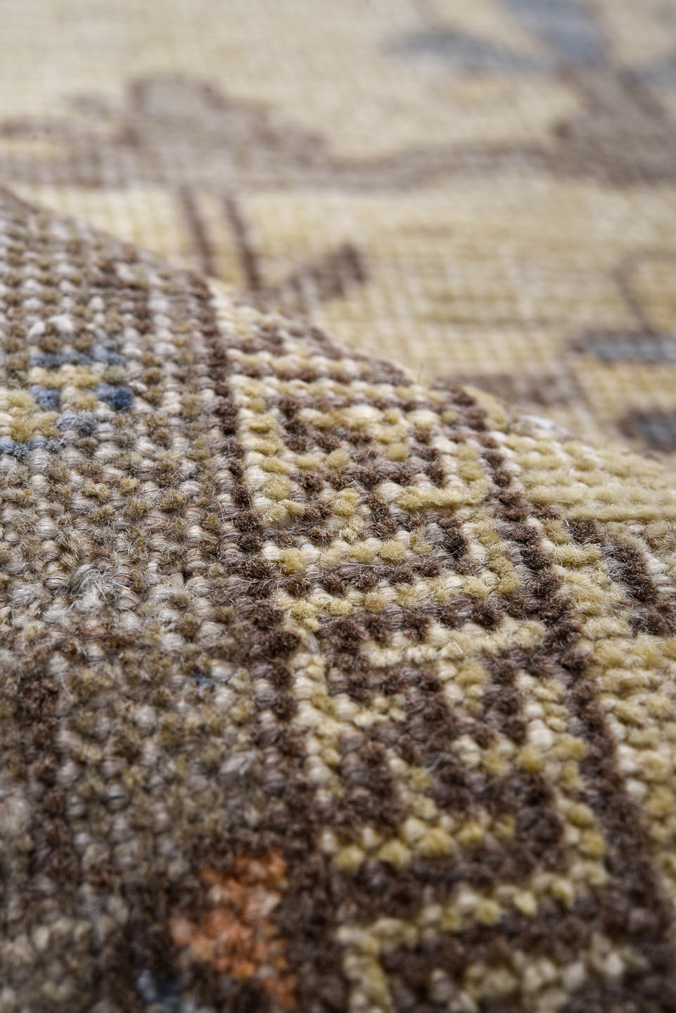3' x 10' one-of-a-kind handmade vintage Oushak runner rug. Color palette: ivory, gray, taupe, slate, dusty blue, blush