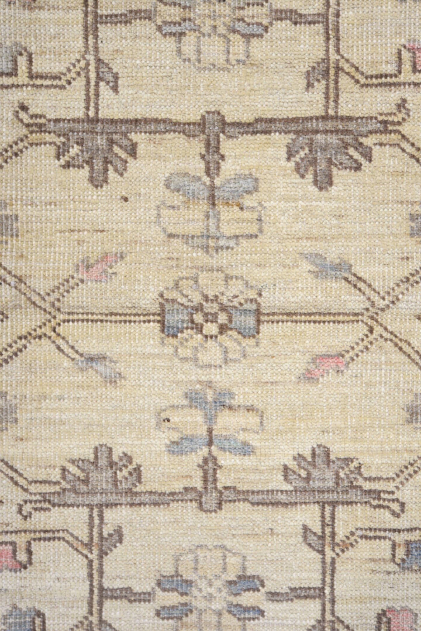 3' x 10' one-of-a-kind handmade vintage Oushak runner rug. Color palette: ivory, gray, taupe, slate, dusty blue, blush