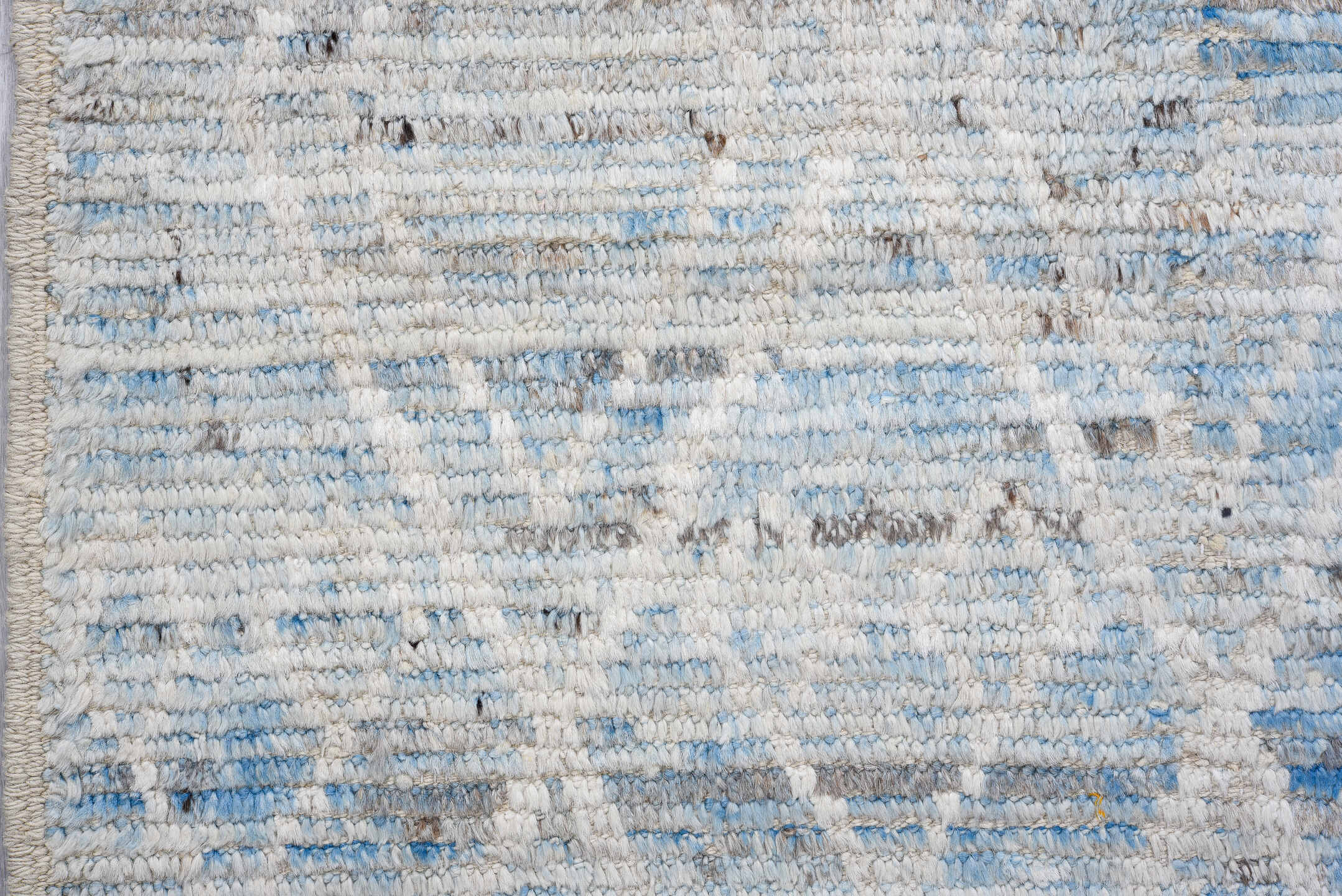 3' x 15' one-of-a-kind handmade vintage Tulu runner rug. Color palette: ivory, sky blue, slate, light gray, taupe
