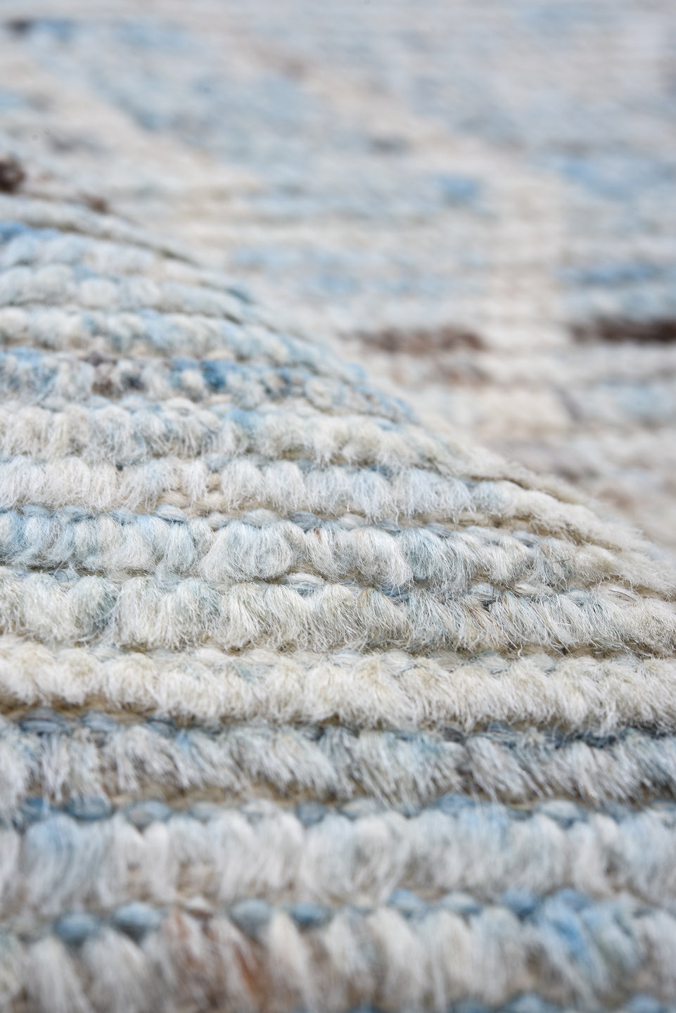 3' x 16' one-of-a-kind handmade vintage Tulu runner rug. Color palette: sky blue, ivory, slate, charcoal, light blue, gray