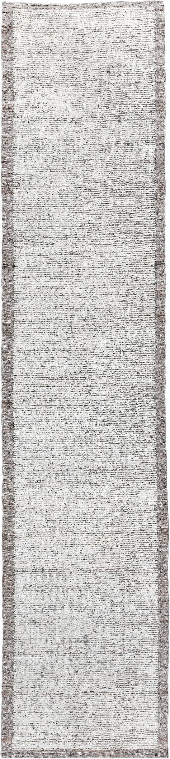 3' x 14' one-of-a-kind handmade vintage Tulu runner rug. Color palette: ivory, taupe, gray, cream, beige
