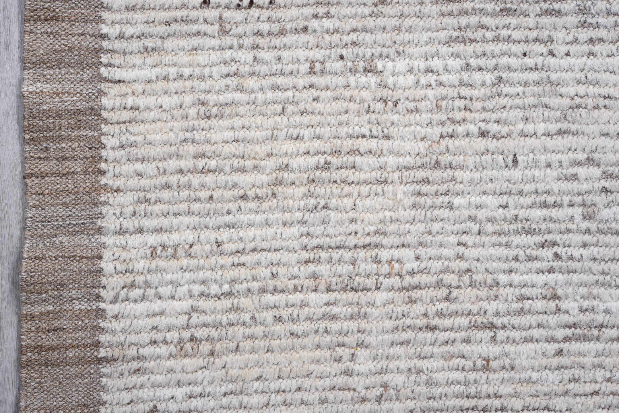 3' x 14' one-of-a-kind handmade vintage Tulu runner rug. Color palette: ivory, taupe, gray, cream, beige