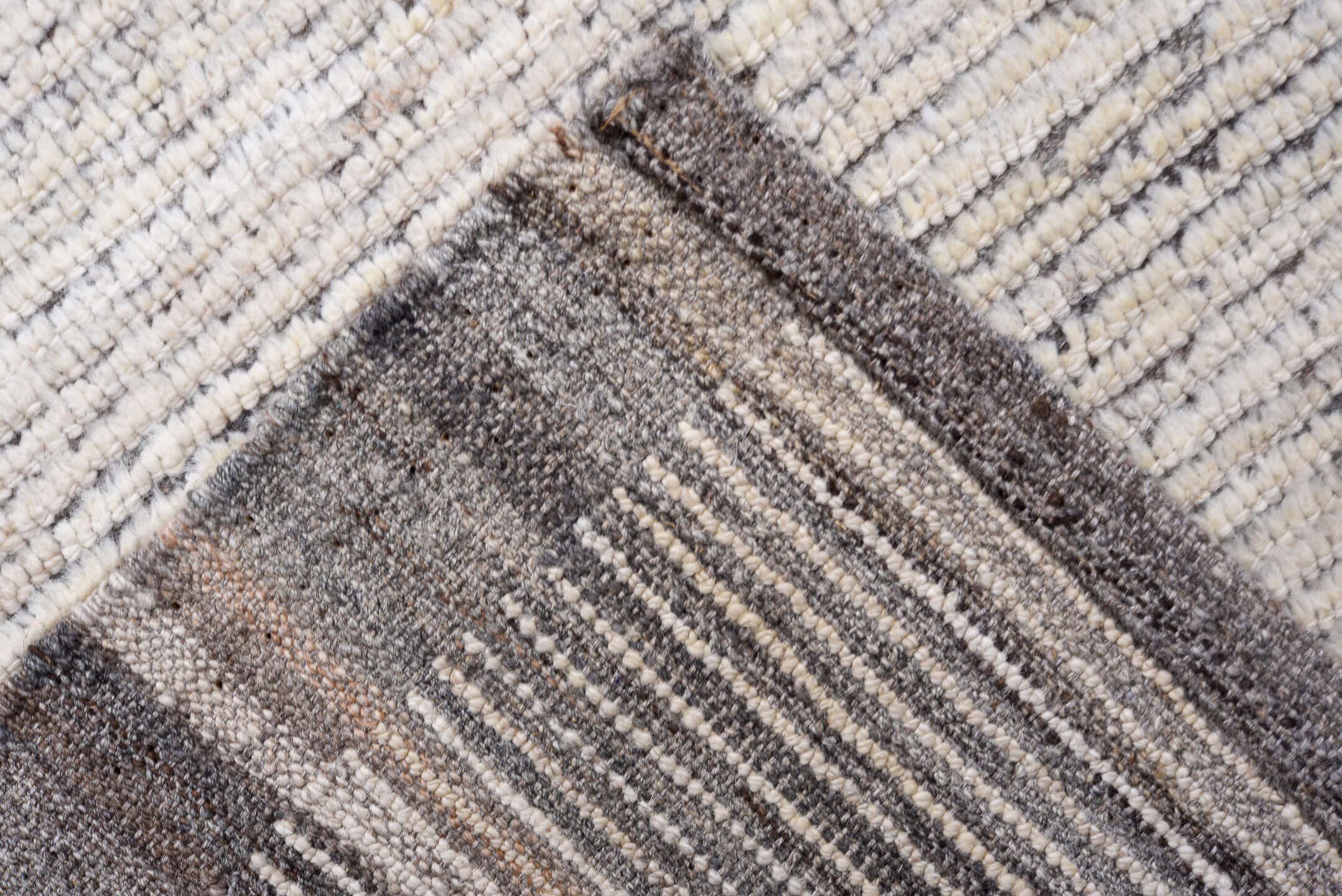 3' x 10' one-of-a-kind handmade vintage Tulu runner rug. Color palette: ivory, charcoal, gray, taupe, black, beige