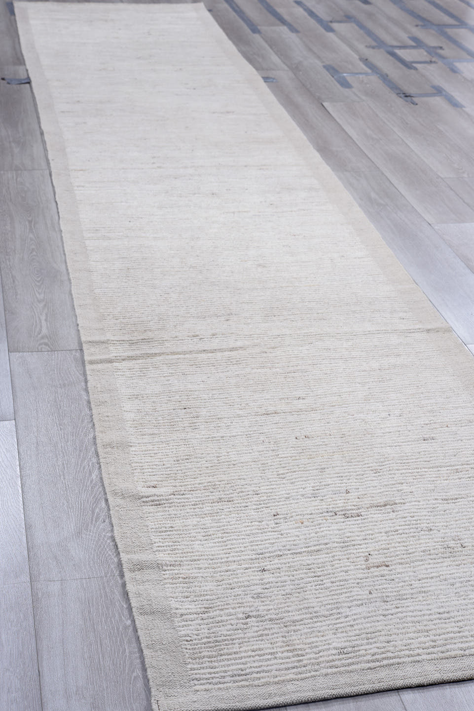 3' x 15' one-of-a-kind handmade vintage Tulu runner rug. Color palette: ivory, cream, taupe, light gray, beige, gray