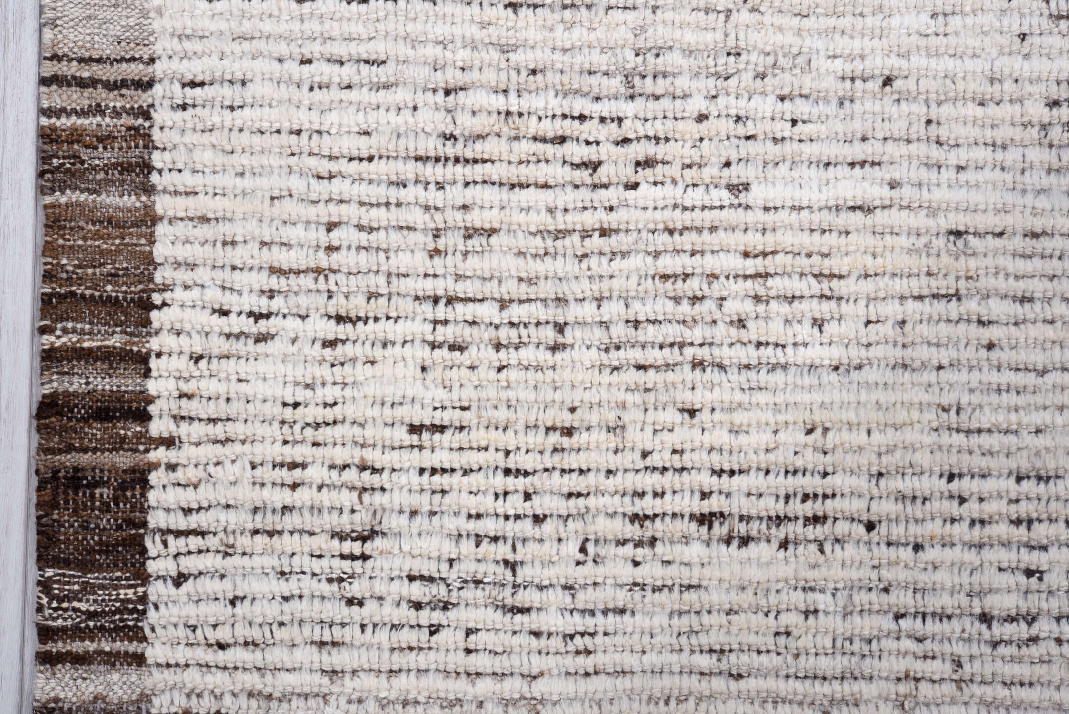 3' x 17' one-of-a-kind handmade vintage Tulu runner rug. Color palette: ivory, charcoal, taupe, brown, gray, black, beige