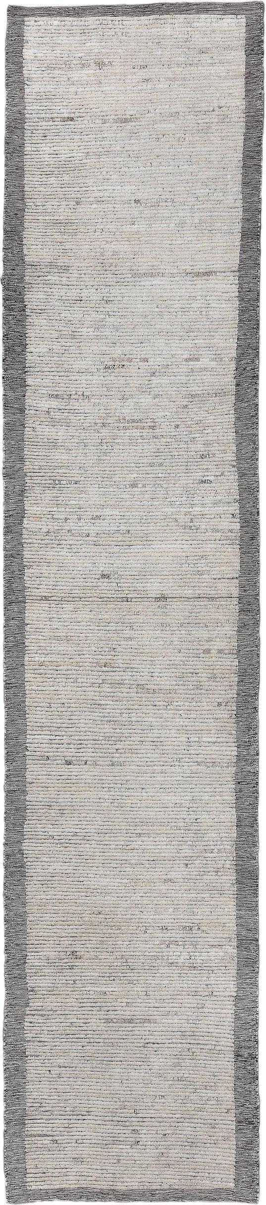 2' x 13' one-of-a-kind handmade vintage Tulu runner rug. Color palette: ivory, charcoal, gray, taupe, black, beige