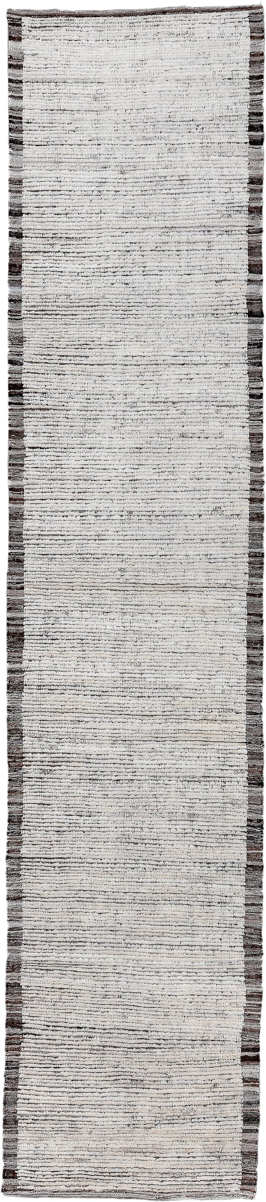 3' x 14' one-of-a-kind handmade vintage Tulu runner rug. Color palette: ivory, charcoal, taupe, gray, black, beige
