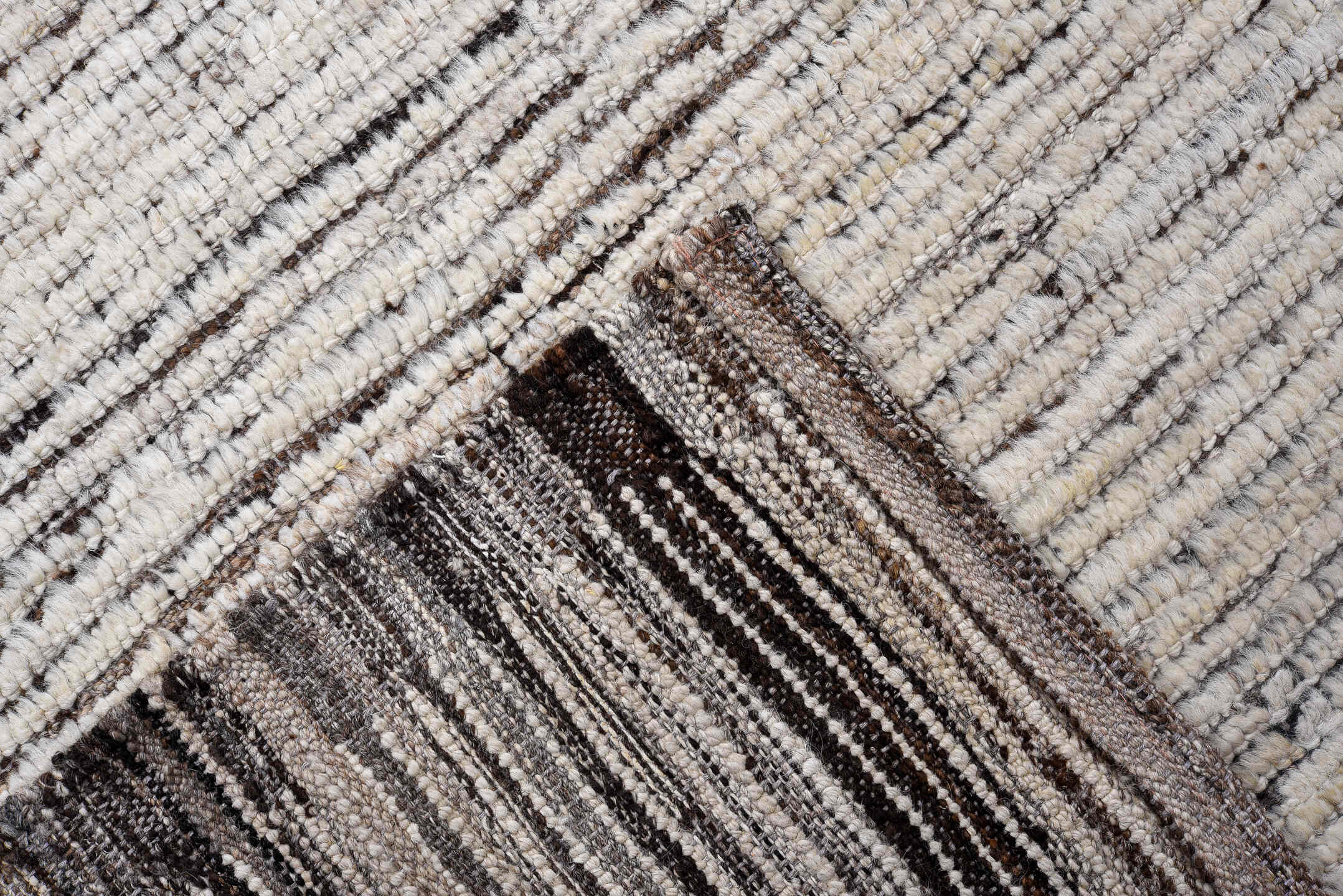 3' x 14' one-of-a-kind handmade vintage Tulu runner rug. Color palette: ivory, charcoal, taupe, gray, black, beige