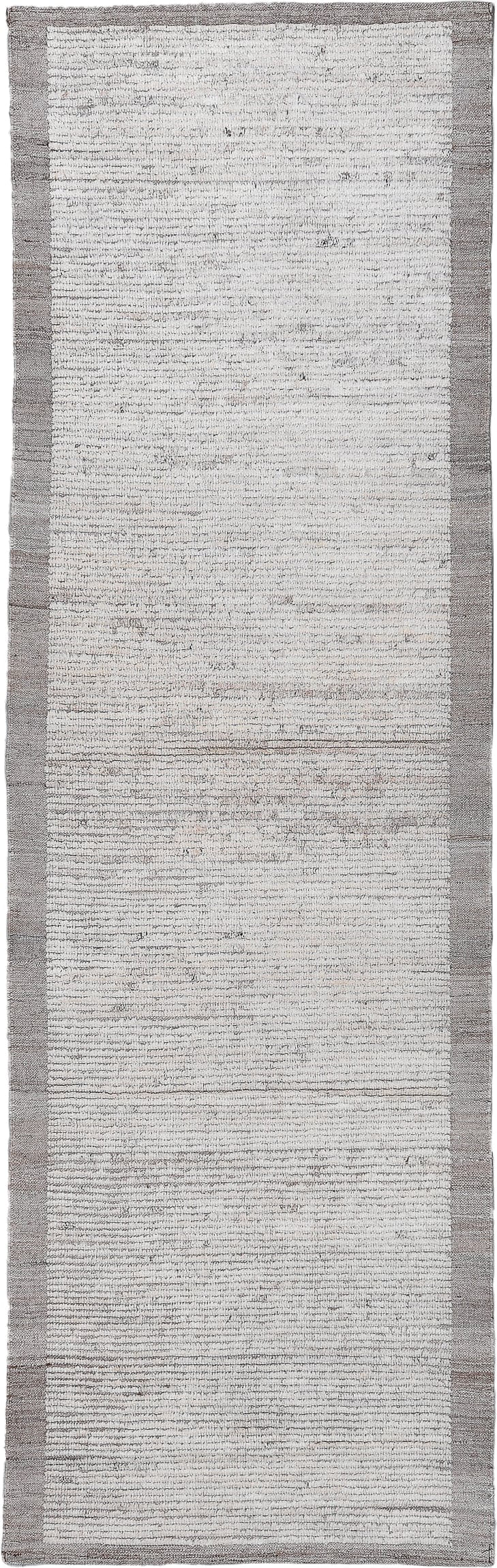 3' x 10' one-of-a-kind handmade vintage Tulu runner rug. Color palette: ivory, taupe, gray, cream, beige