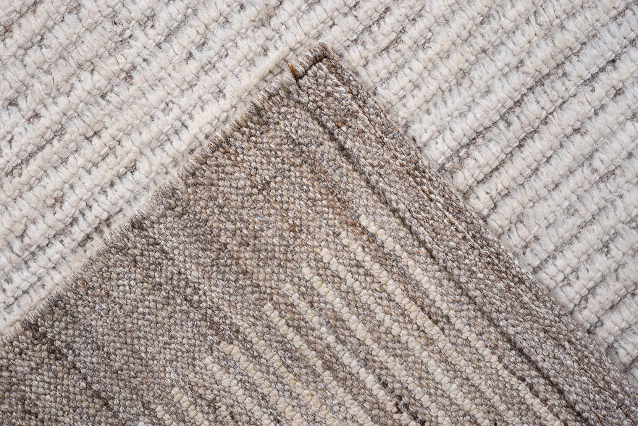 3' x 10' one-of-a-kind handmade vintage Tulu runner rug. Color palette: ivory, taupe, gray, cream, beige