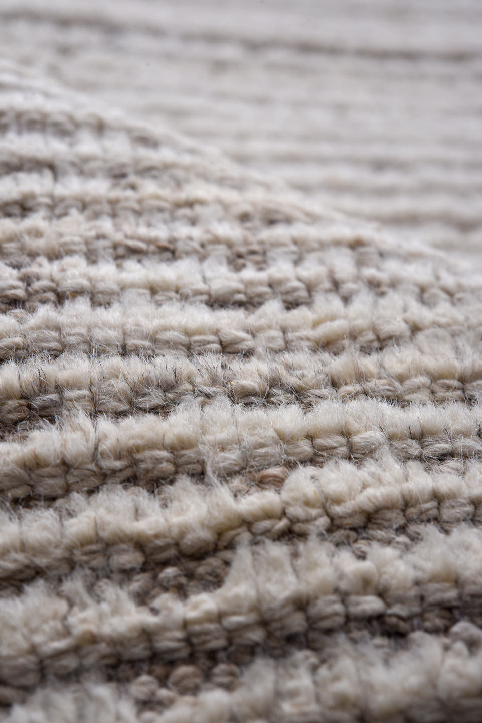 3' x 10' one-of-a-kind handmade vintage Tulu runner rug. Color palette: ivory, taupe, gray, cream, beige