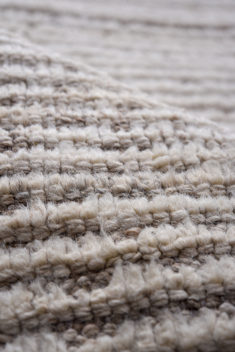 3' x 10' one-of-a-kind handmade vintage Tulu runner rug. Color palette: ivory, taupe, gray, cream, beige