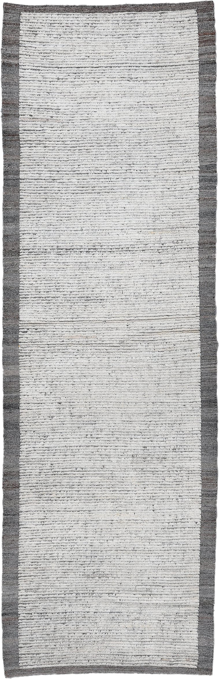 3' x 10' one-of-a-kind handmade vintage Tulu runner rug. Color palette: ivory, charcoal, gray, black