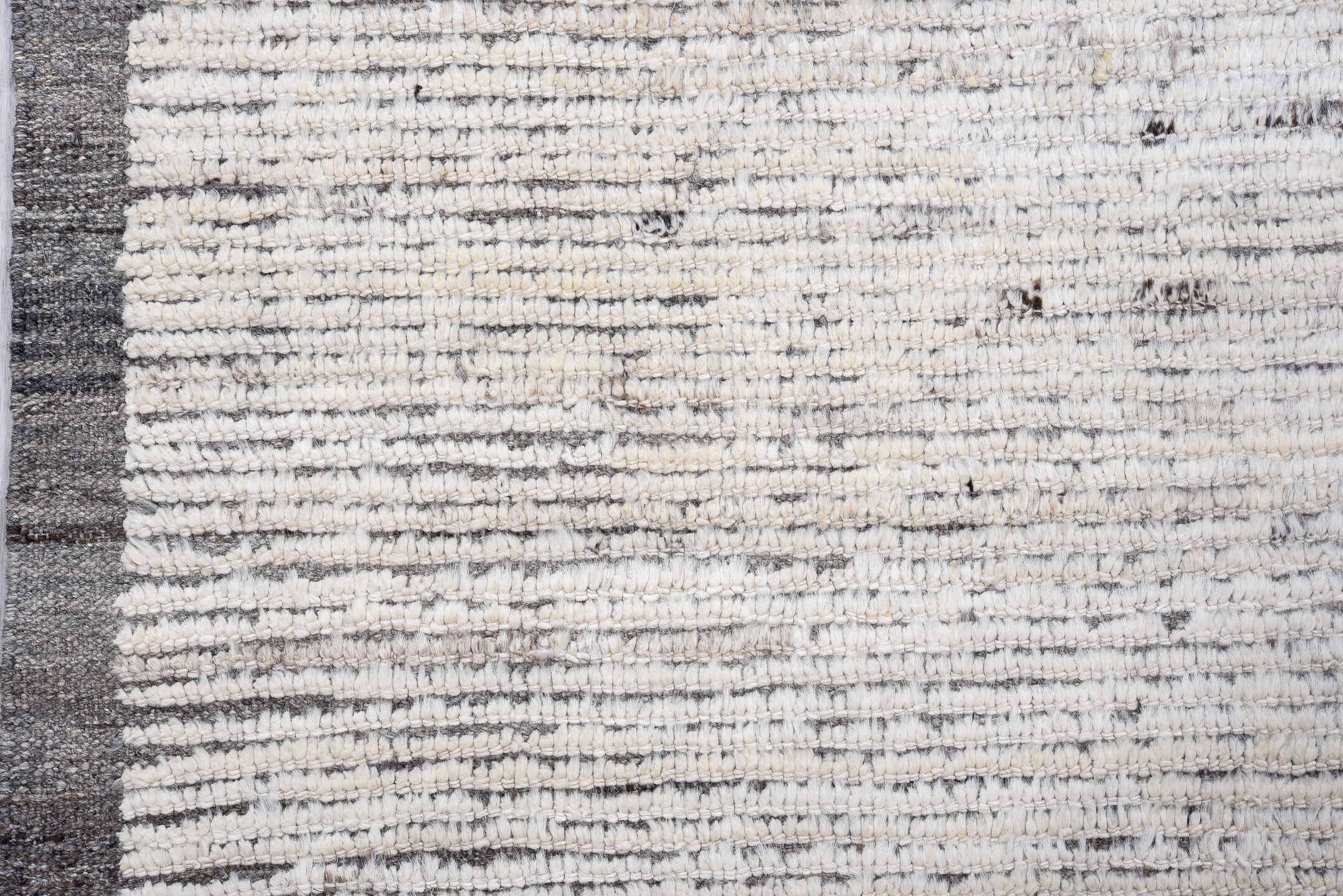 3' x 10' one-of-a-kind handmade vintage Tulu runner rug. Color palette: ivory, charcoal, gray, taupe, black, beige