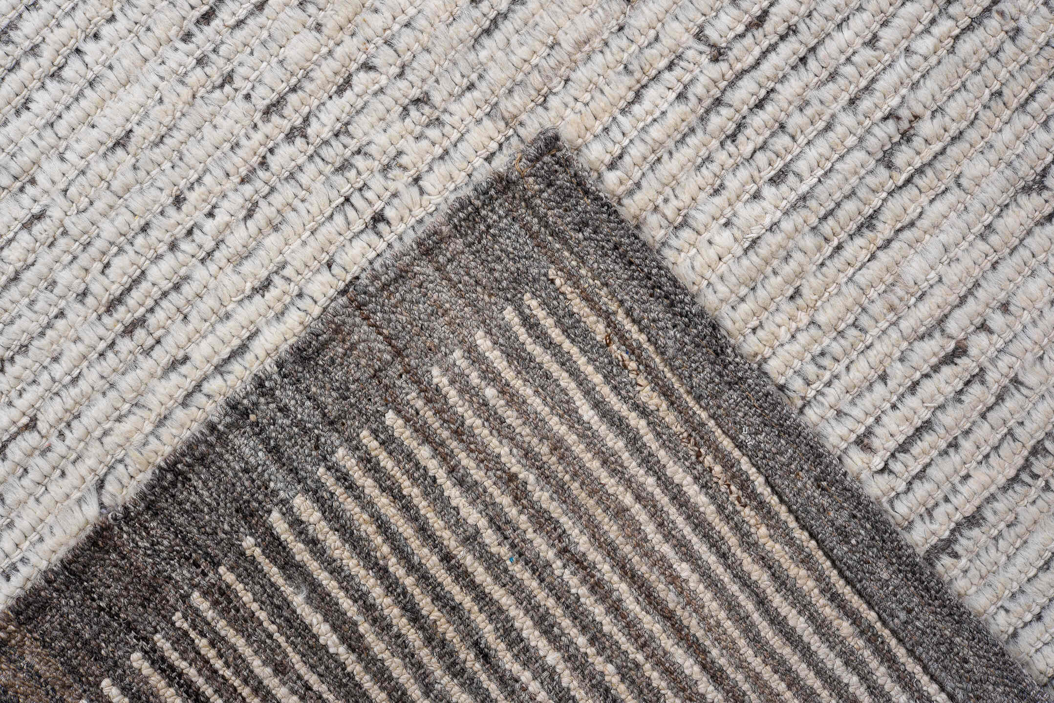 3' x 10' one-of-a-kind handmade vintage Tulu runner rug. Color palette: ivory, charcoal, gray, taupe, black, beige