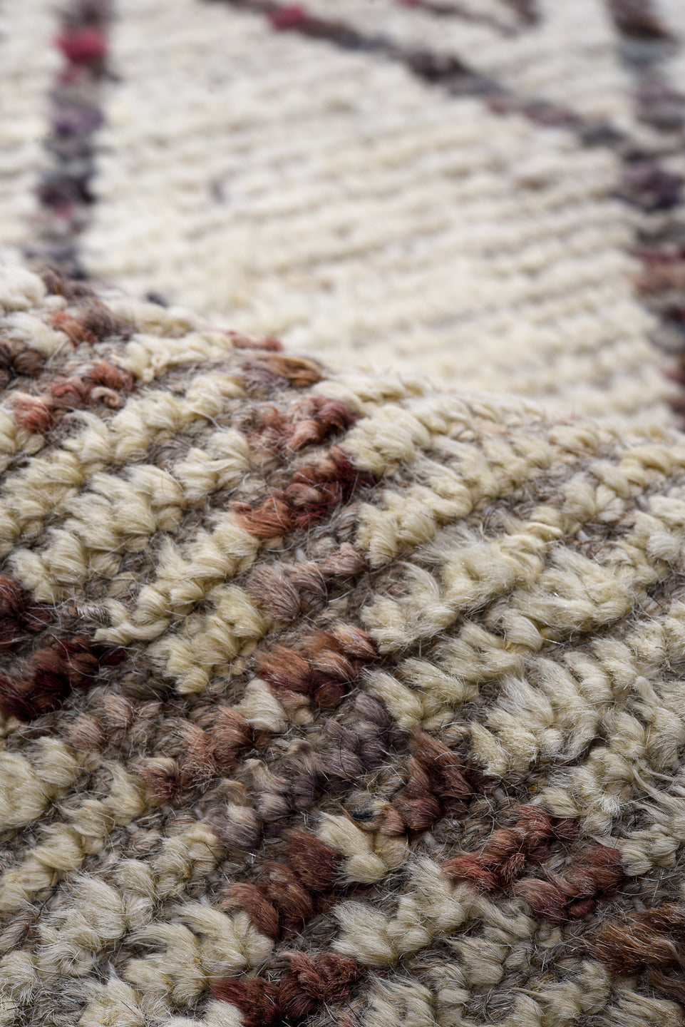 4' x 18' one-of-a-kind handmade vintage Tulu runner rug. Color palette: ivory, charcoal, taupe, rose, gray, black, beige