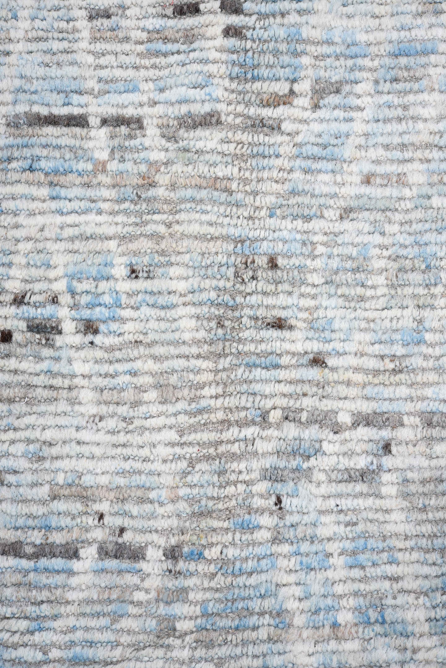 5' x 20' one-of-a-kind handmade vintage Tulu rug. Color palette: ivory, sky blue, gray, charcoal, light blue, black
