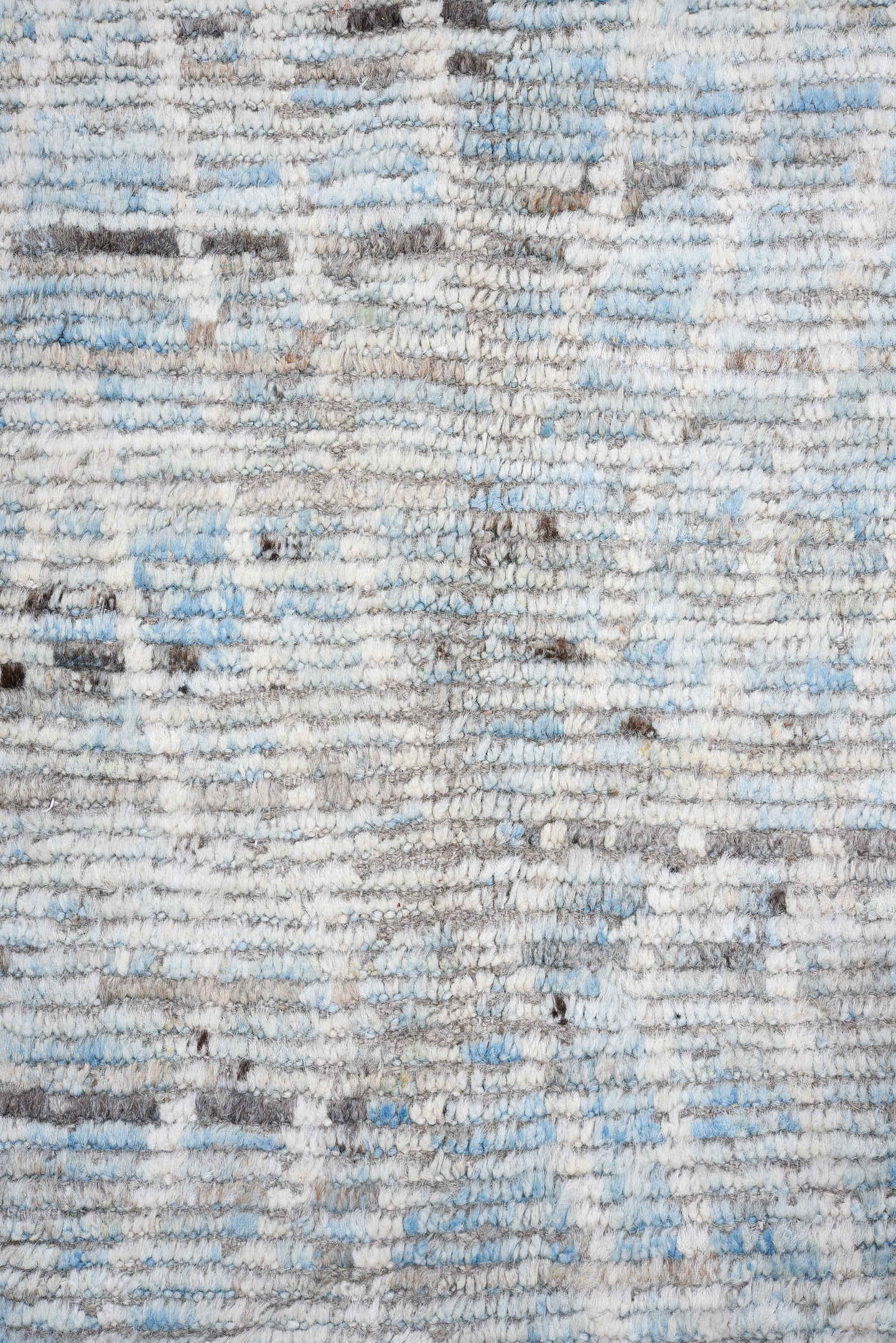 5' x 20' one-of-a-kind handmade vintage Tulu rug. Color palette: ivory, sky blue, gray, charcoal, light blue, black