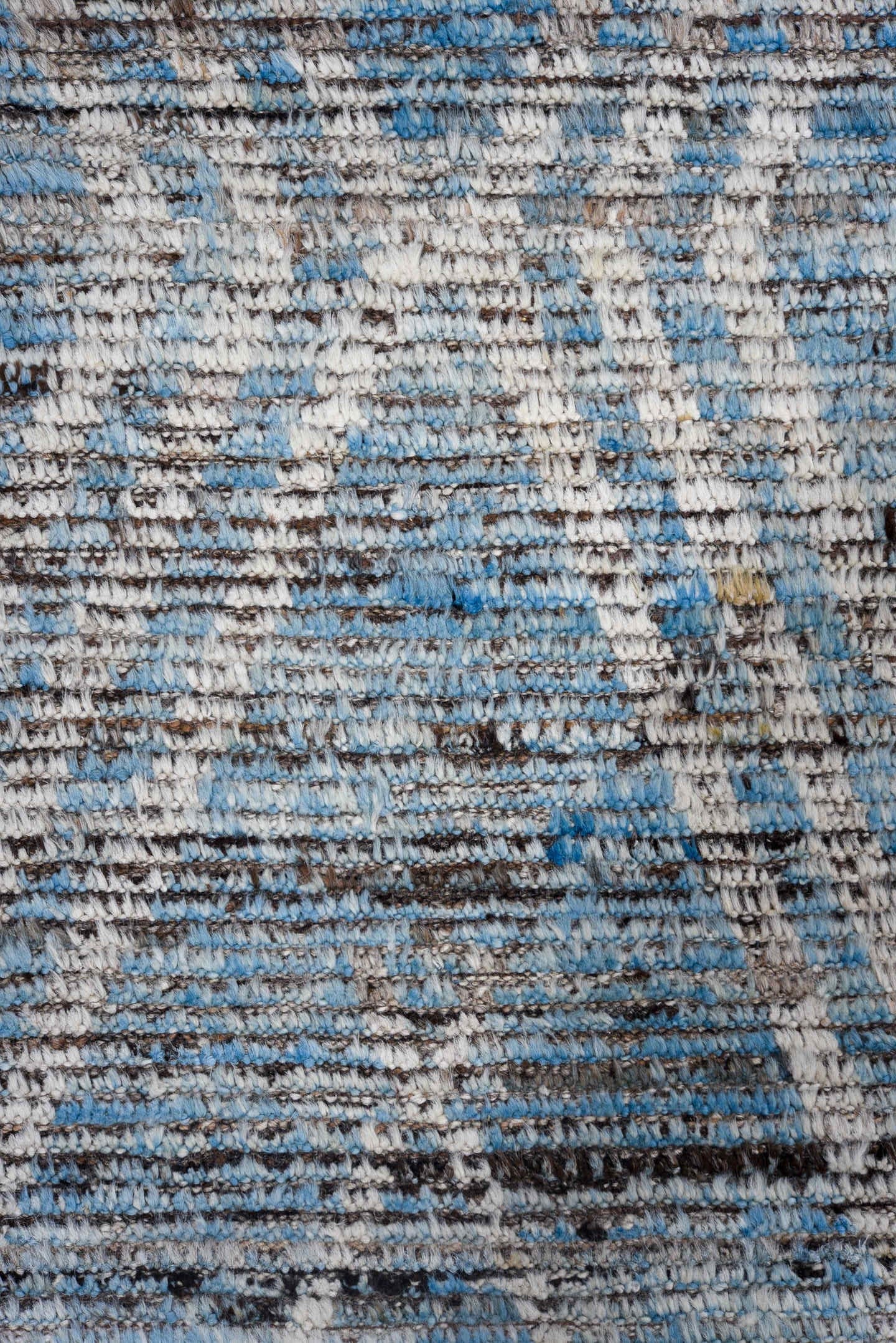 3' x 16' one-of-a-kind handmade vintage Tulu runner rug. Color palette: ivory, sky blue, charcoal, slate, taupe, light blue