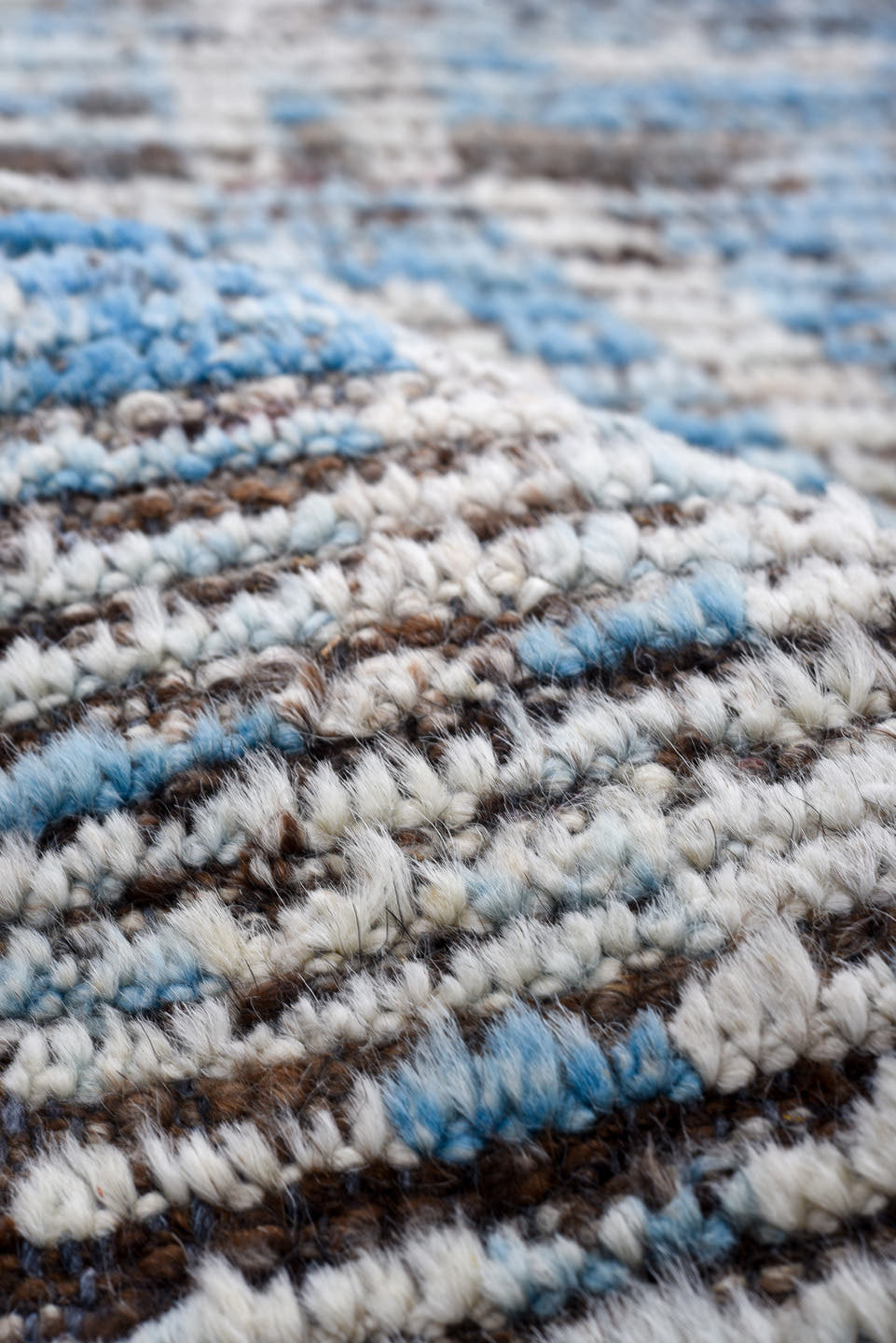 3' x 16' one-of-a-kind handmade vintage Tulu runner rug. Color palette: ivory, sky blue, charcoal, slate, taupe, light blue