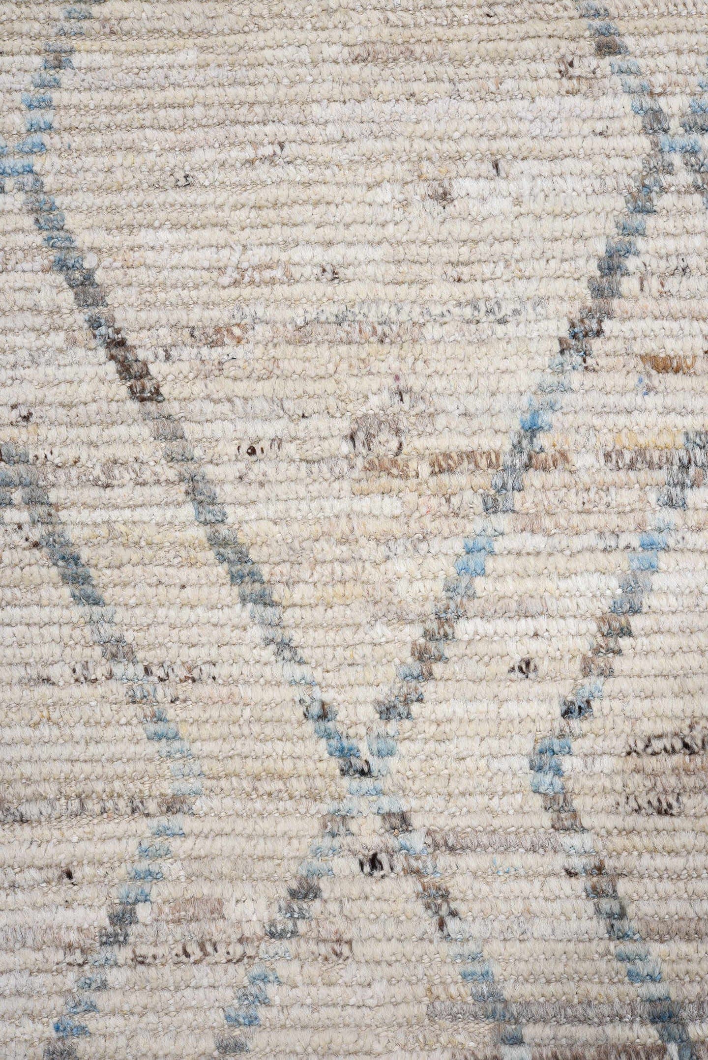 2' x 13' one-of-a-kind handmade vintage Tulu runner rug. Color palette: ivory, taupe, slate, pale blue, beige, gray