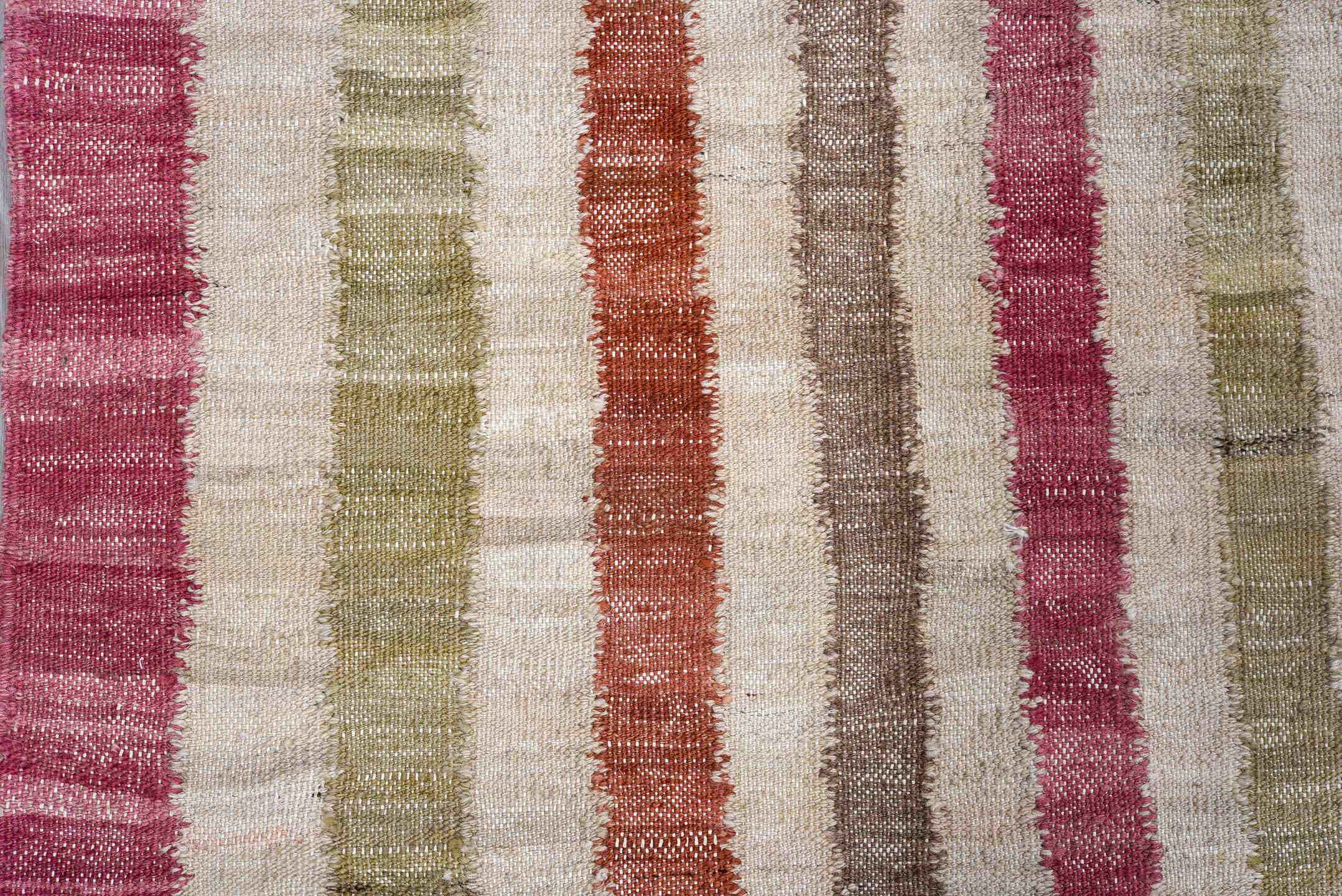 6' x 8' one-of-a-kind handmade vintage Kilim medium size rug. Color palette: ivory, rose, taupe, sage, rust, pink, red