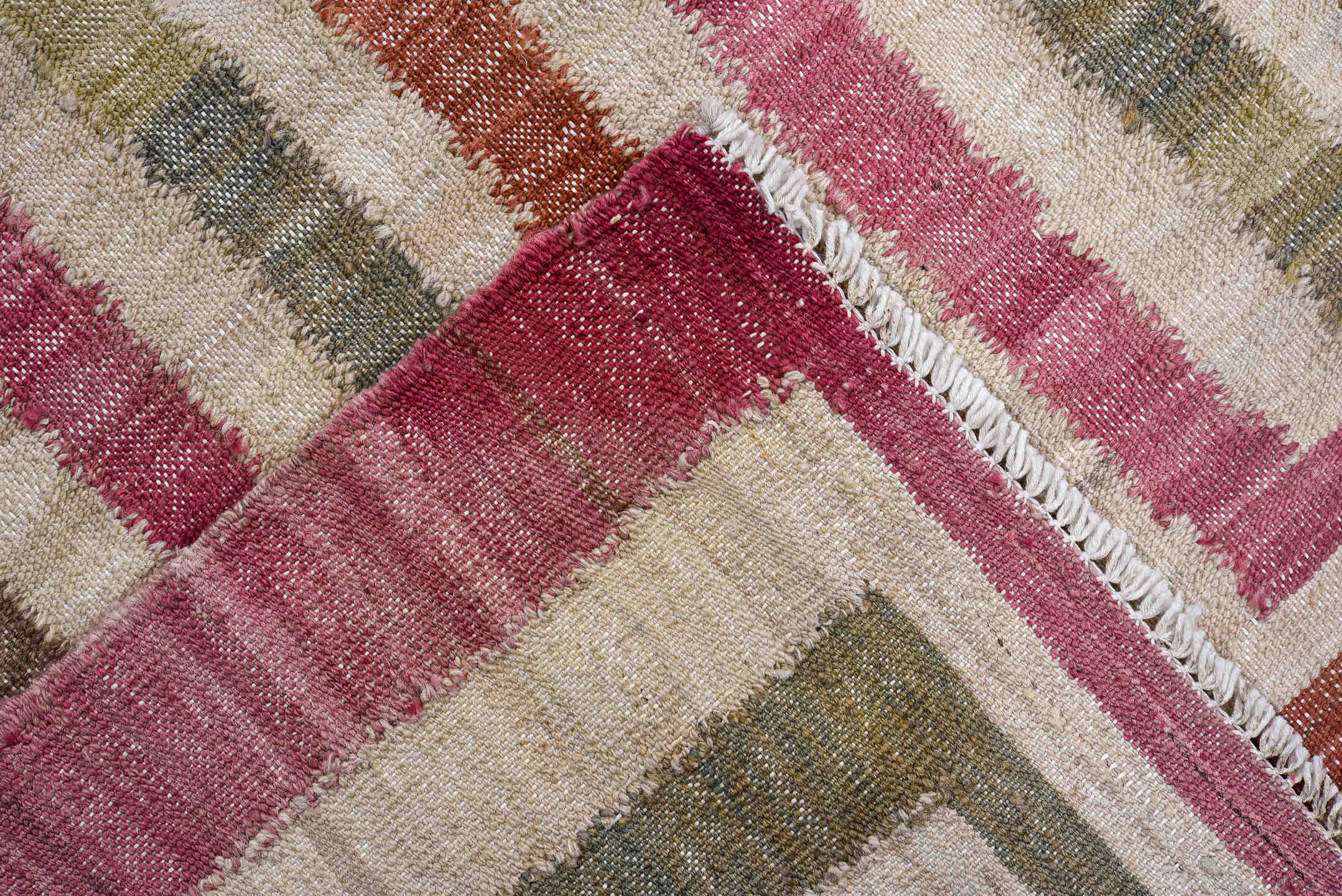 6' x 8' one-of-a-kind handmade vintage Kilim medium size rug. Color palette: ivory, rose, taupe, sage, rust, pink, red