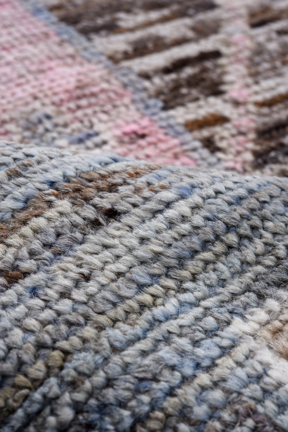 8' x 9' one-of-a-kind handmade vintage Oushak rug. Color palette: black, blue, brown, charcoal, dark gray, dim gray, fiord