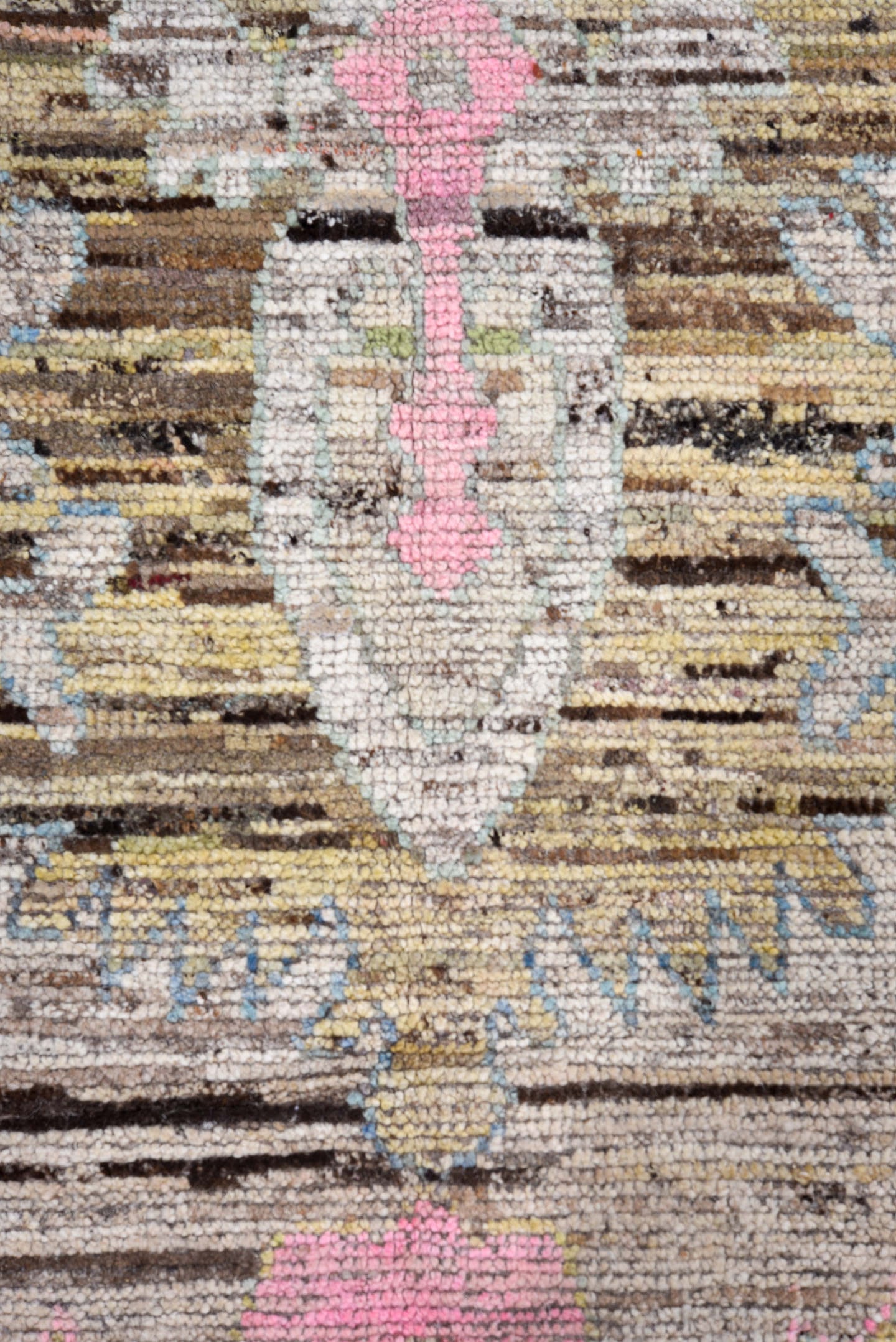 8' x 9' one-of-a-kind handmade vintage Oushak large size rug. Color palette: ivory, pale blue, blush, taupe, muted gold