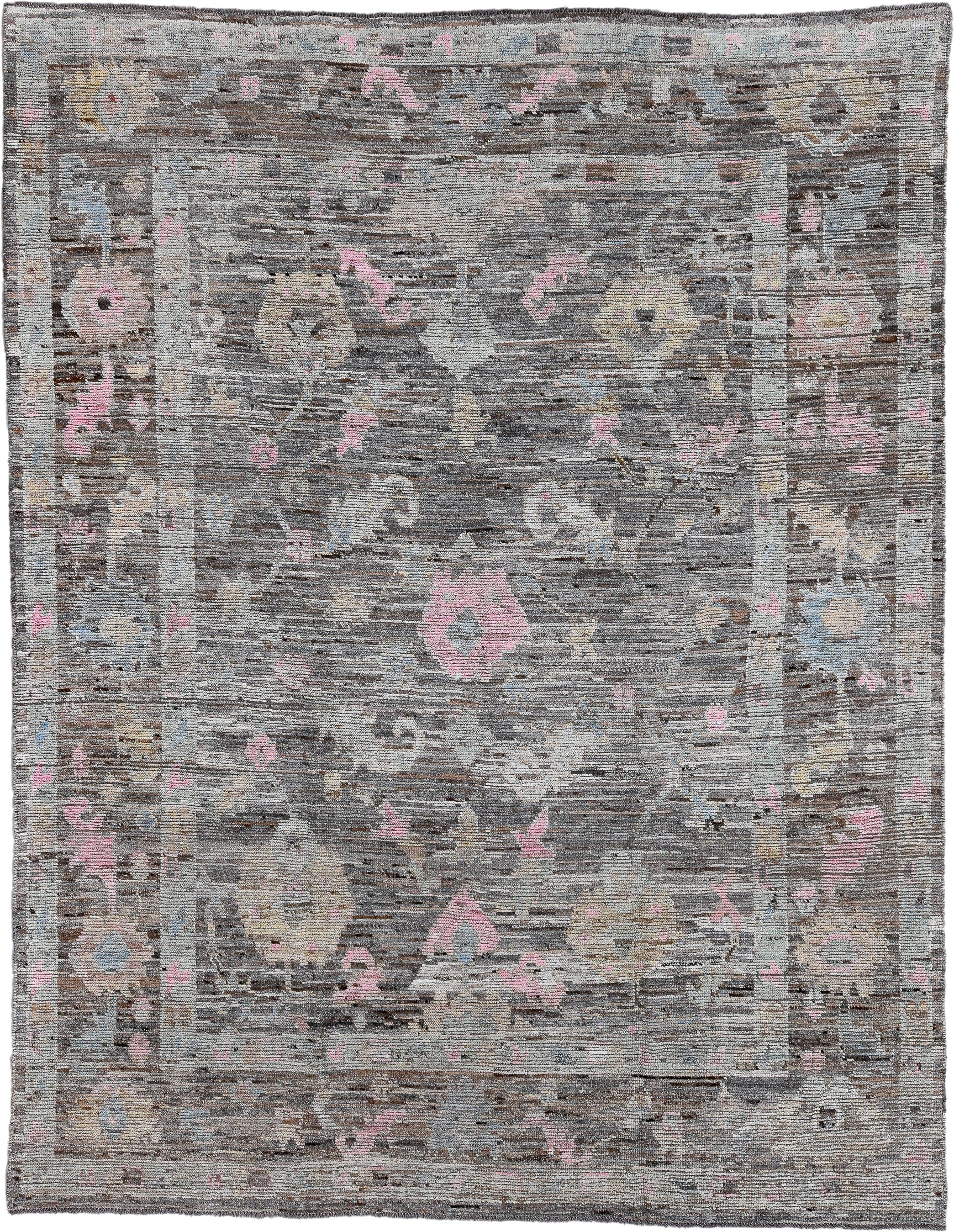 9' x 11' one-of-a-kind handmade vintage Oushak large size rug. Color palette: gray, ivory, blush, taupe, light blue, beige