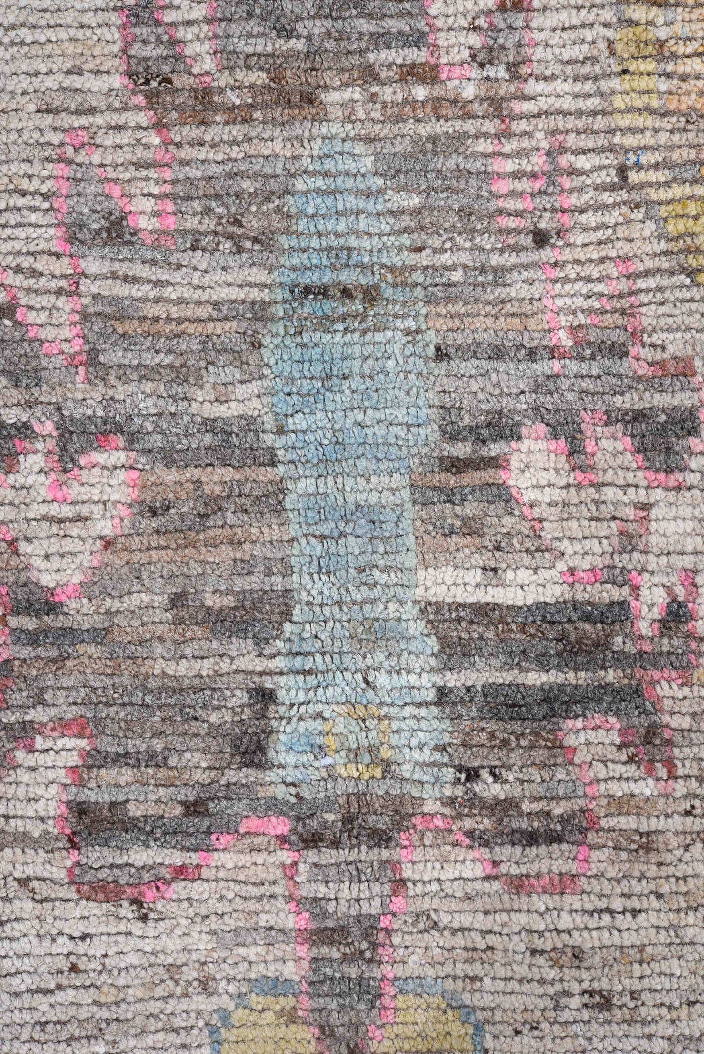 10' x 13' one-of-a-kind handmade vintage Oushak oversize rug. Color palette: ivory, pale blue, sand, pink, gold, taupe