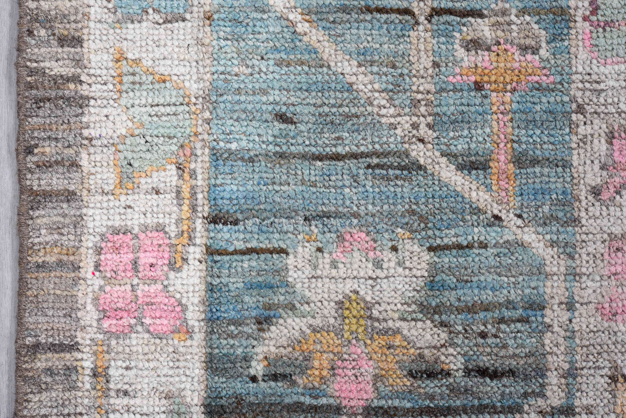 9' x 11' one-of-a-kind handmade vintage Oushak large size rug. Color palette: gray, powder_blue, ivory, blush, taupe