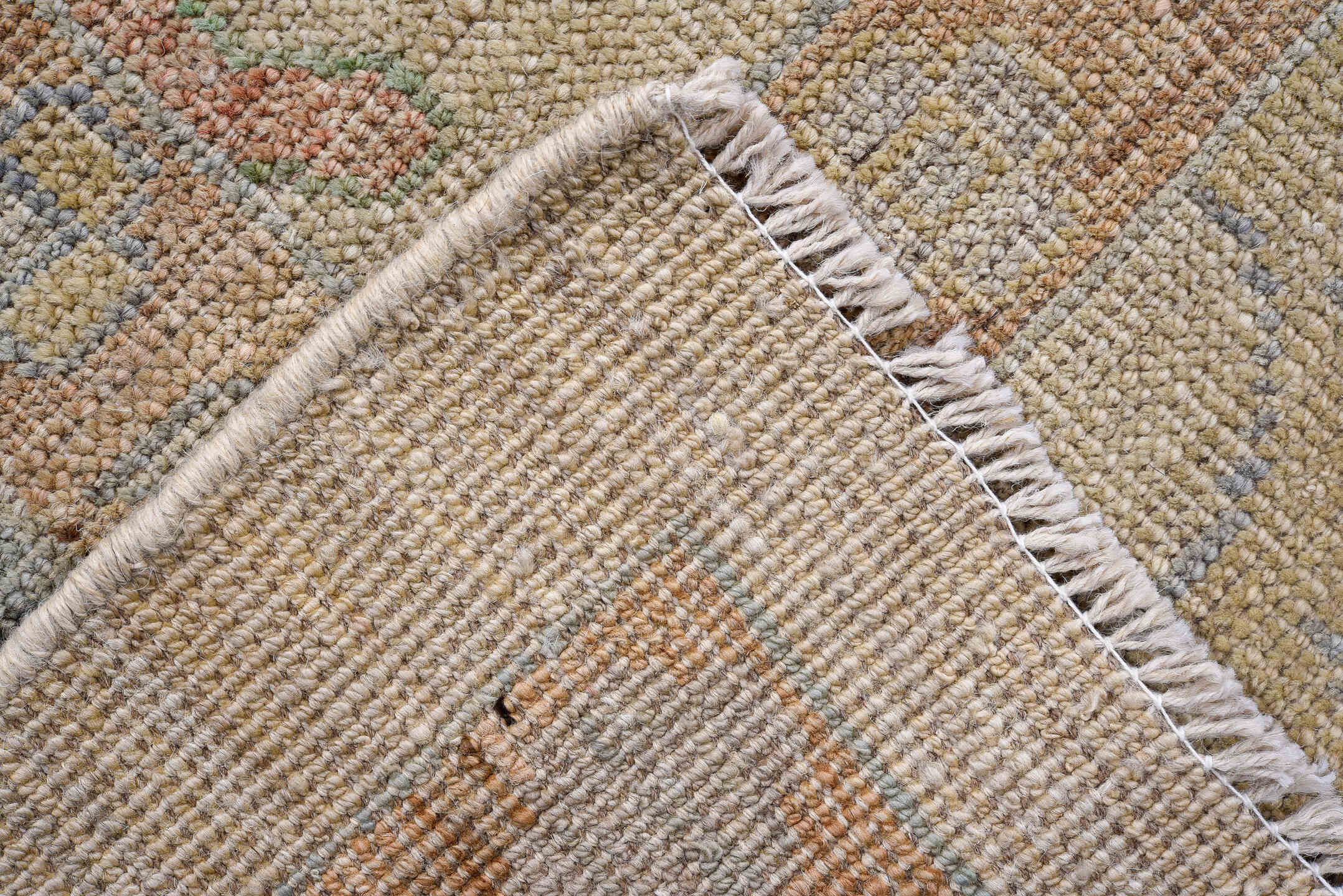 9' x 11' one-of-a-kind handmade vintage Oushak large size rug. Color palette: brown, dark gray, gray, light gray, off-white