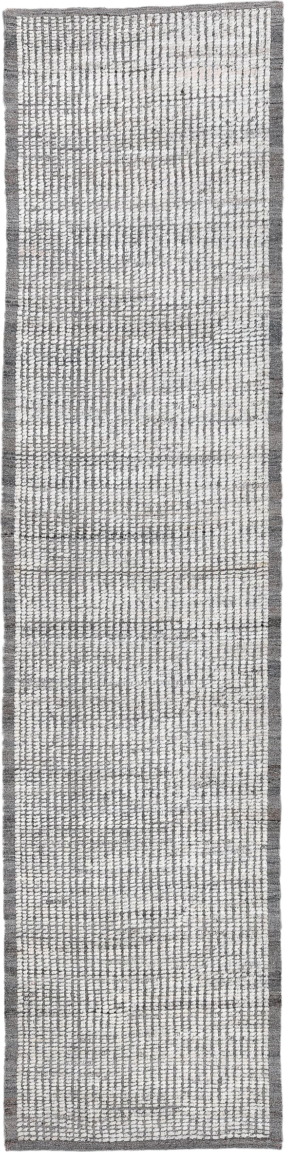 3' x 12' one-of-a-kind handmade vintage Tulu runner rug. Color palette: ivory, gray, charcoal, black