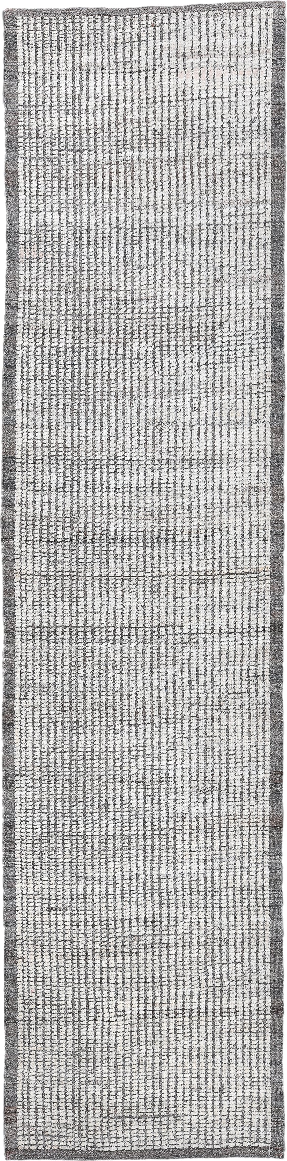 3' x 12' one-of-a-kind handmade vintage Tulu runner rug. Color palette: ivory, gray, charcoal, black