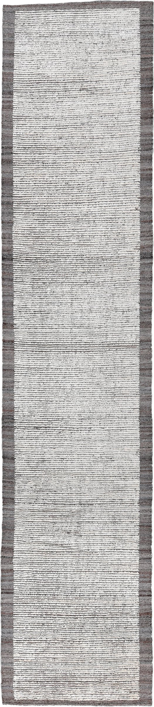 3' x 13' one-of-a-kind handmade vintage Tulu runner rug. Color palette: ivory, gray, taupe, charcoal, beige, black