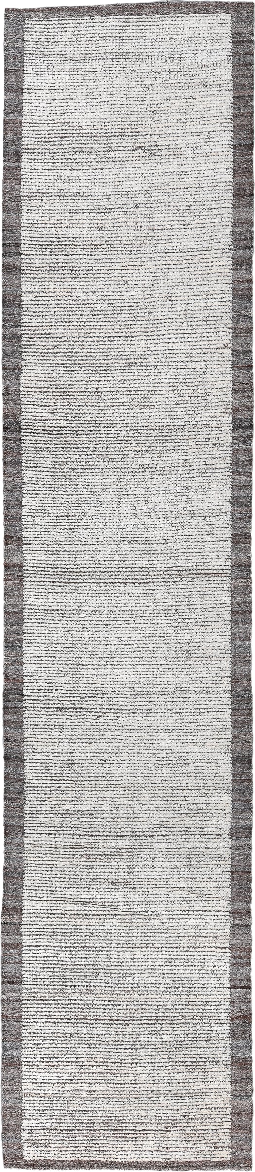 3' x 13' one-of-a-kind handmade vintage Tulu runner rug. Color palette: ivory, gray, taupe, charcoal, beige, black
