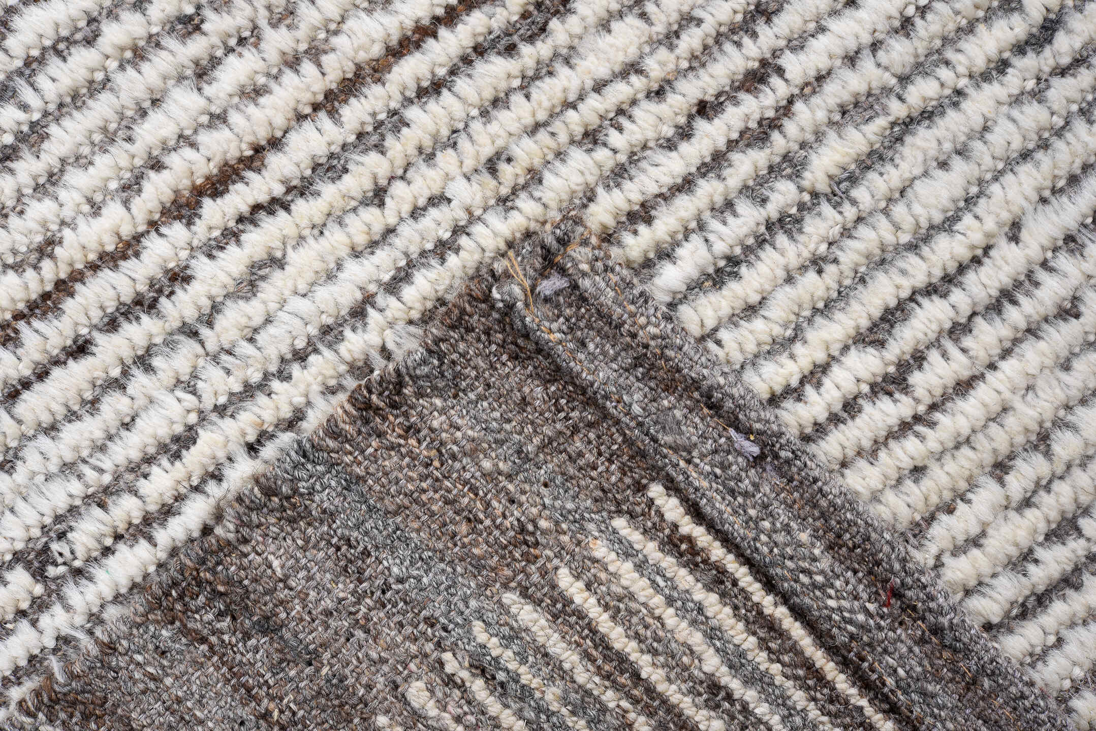3' x 13' one-of-a-kind handmade vintage Tulu runner rug. Color palette: ivory, gray, taupe, charcoal, beige, black