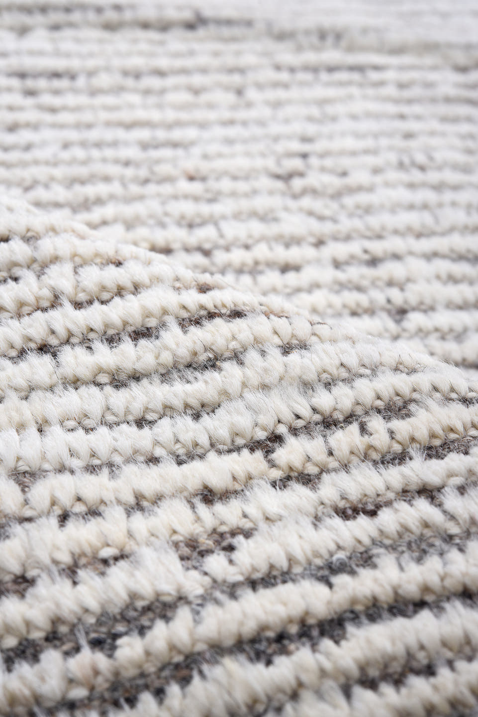 3' x 13' one-of-a-kind handmade vintage Tulu runner rug. Color palette: ivory, gray, taupe, charcoal, beige, black