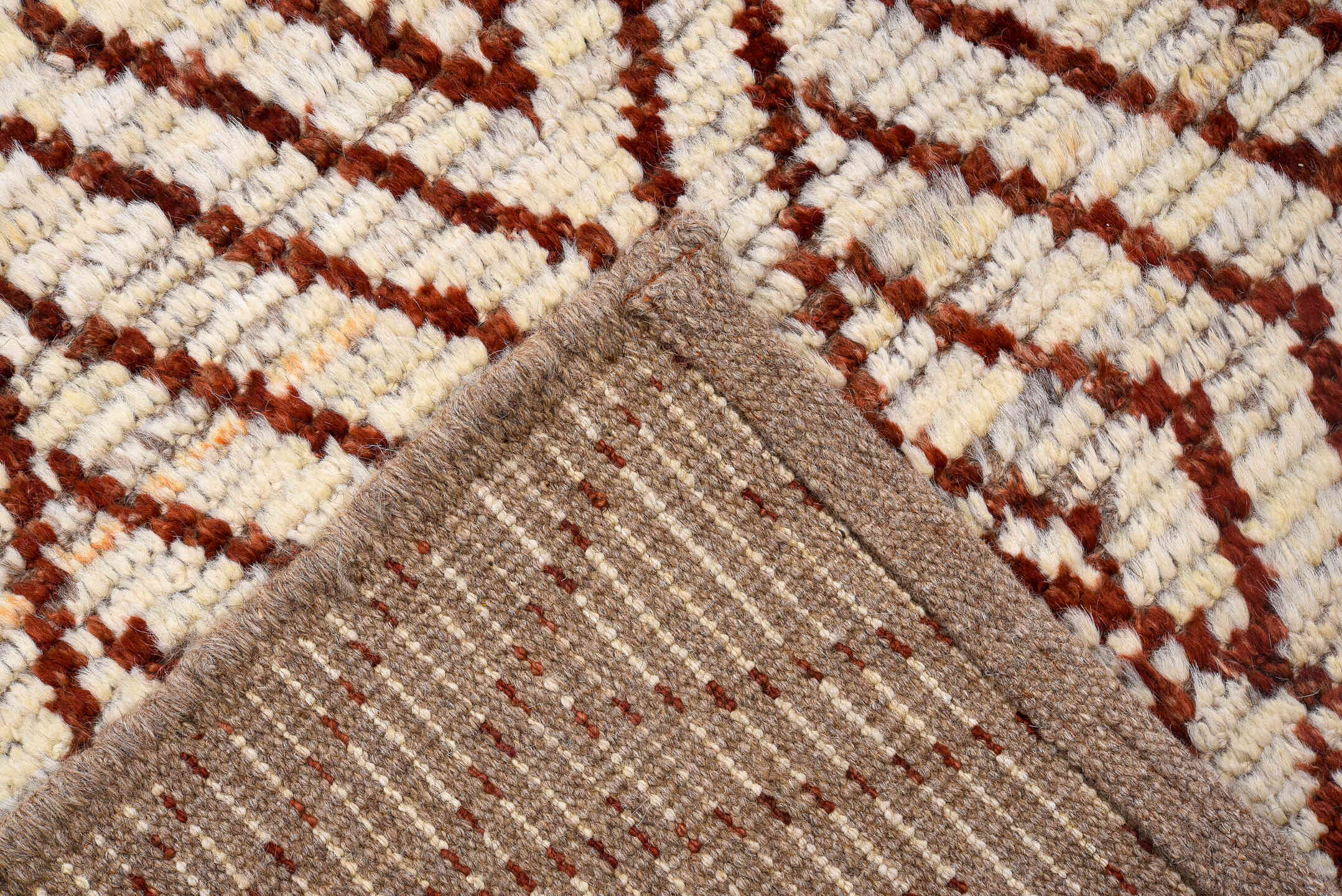 3' x 16' one-of-a-kind handmade vintage Tulu runner rug. Color palette: ivory, rust, brown, terracotta