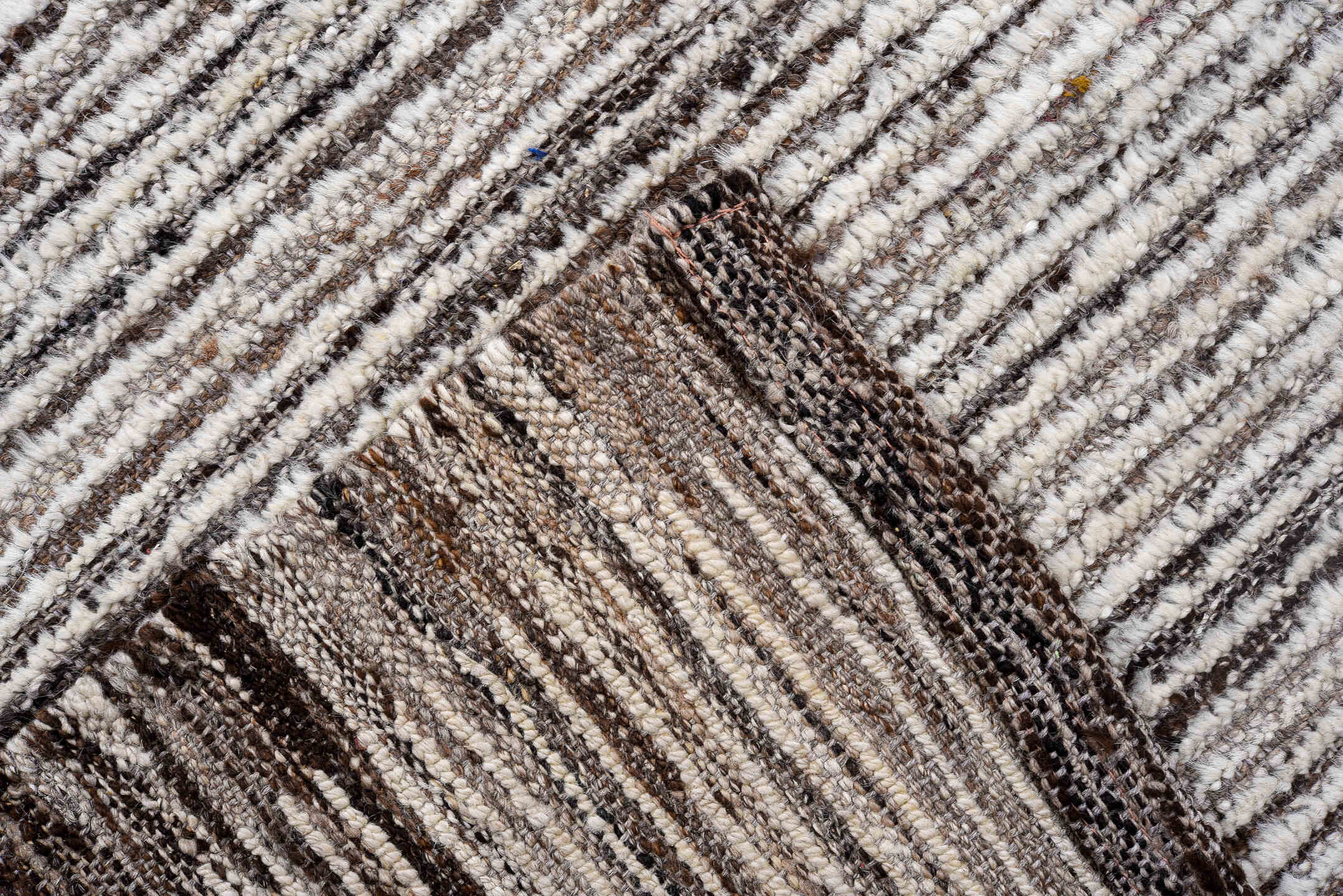 3' x 9' one-of-a-kind handmade vintage Tulu runner rug. Color palette: ivory, brown, taupe, charcoal, beige, gray, black