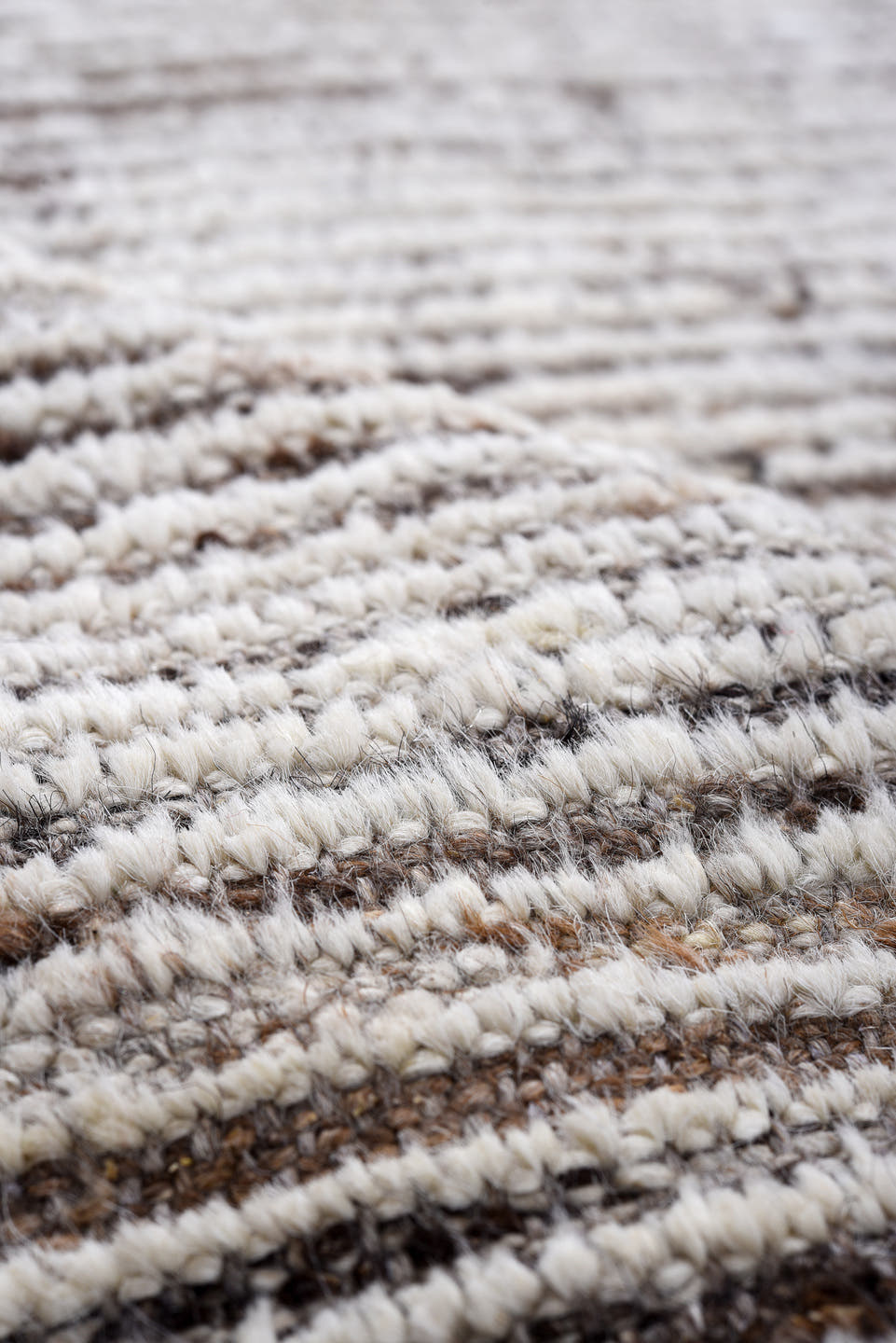 3' x 9' one-of-a-kind handmade vintage Tulu runner rug. Color palette: ivory, brown, taupe, charcoal, beige, gray, black