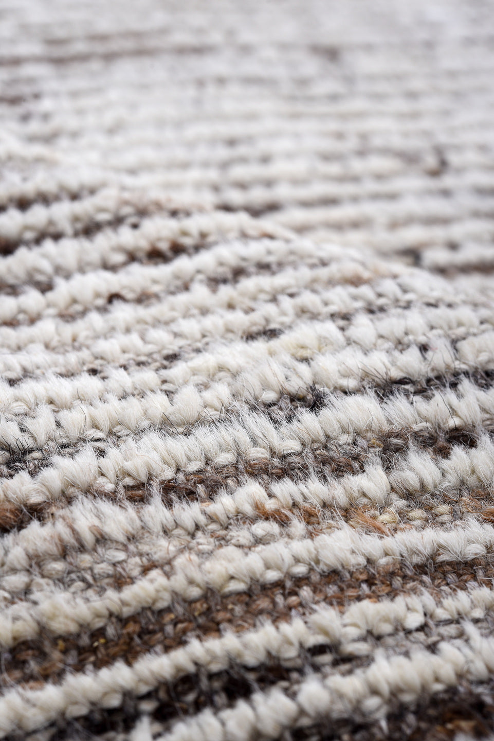 3' x 9' one-of-a-kind handmade vintage Tulu runner rug. Color palette: ivory, brown, taupe, charcoal, beige, gray, black