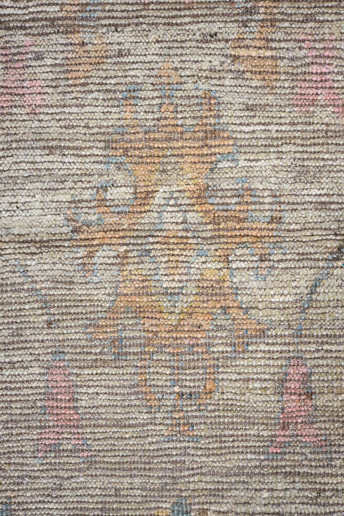 3' x 9' one-of-a-kind handmade vintage Oushak runner rug. Color palette: taupe, dusty blue, ivory, blush, pale gold, beige